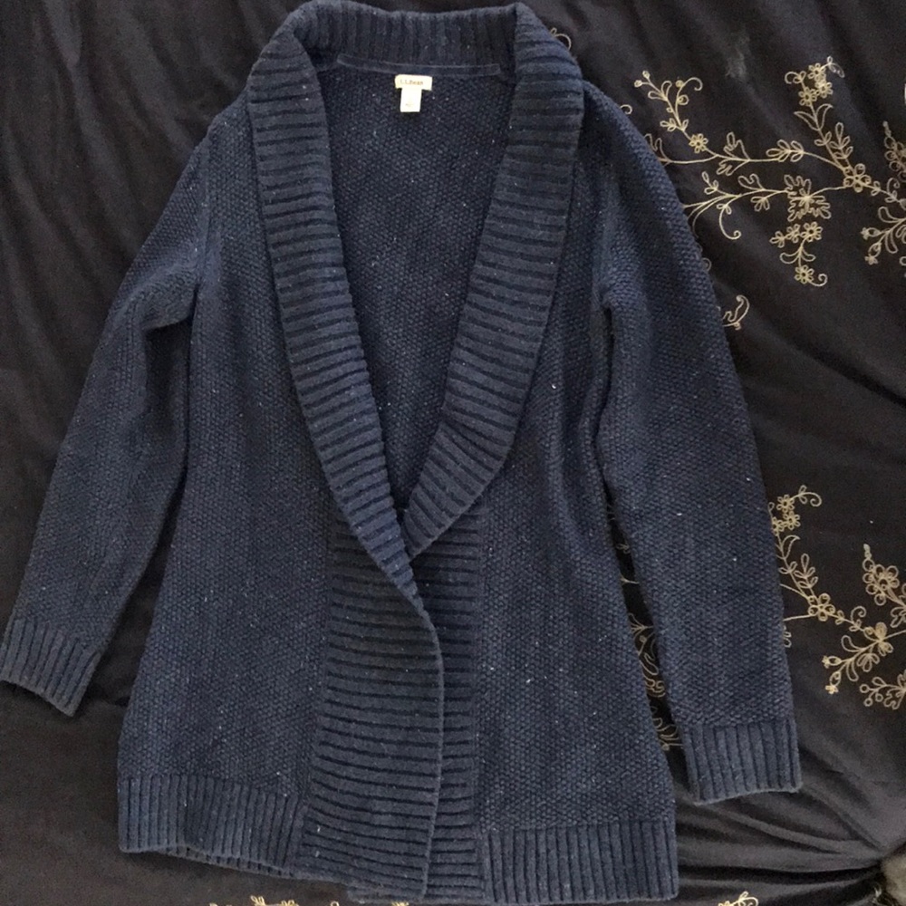 LL bean long cardigan navy blue speckled